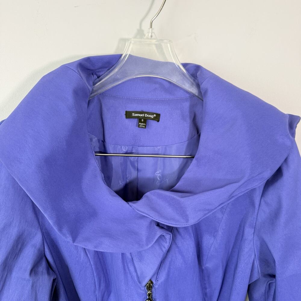 Samuel Dong Purple Ruffle Dress Women's S Full Zip Jacket Coat Belted - Picture 4 of 7